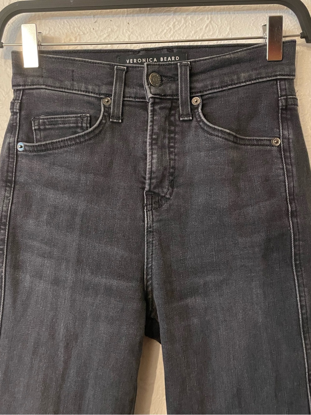 Veronica Beard Carson Ankle Flare High Rise Black Wide-Leg Jeans Size 25 - Picture 3 of 6
